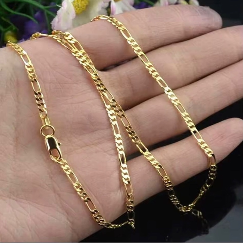 Gold Figaro Style Chain Necklace - 30” long